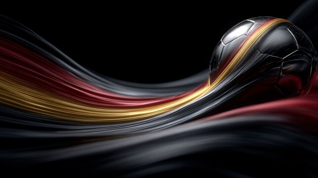 Dynamic soccer ball design with flowing Germany flag colors on a black background