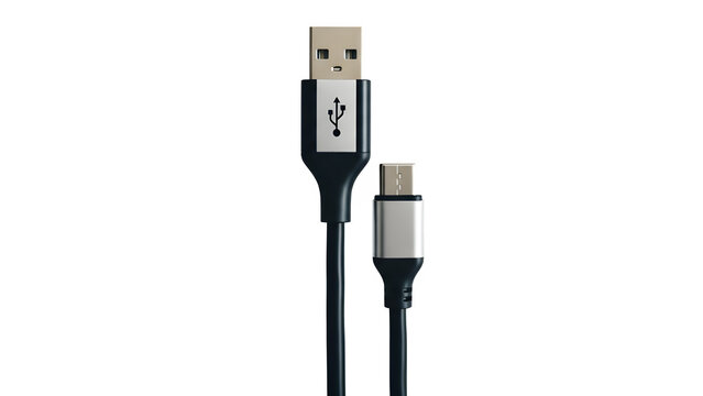 Usb cable with usb a and usb c connectors isolated on transparent background