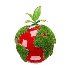 3d rendered earth with green foliage and plant isolated on transparent background