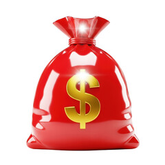 3d rendered red money bag with dollar sign isolated on transparent background