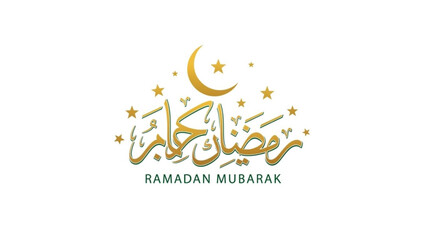 Fototapeta premium Ramadan mubarak greeting with golden arabic calligraphy and crescent moon