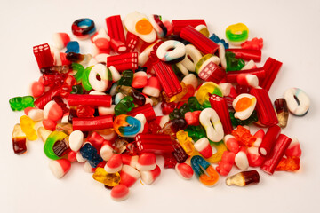 Assorted colorful gummy candies isolated on a white background. Jelly  sweets.