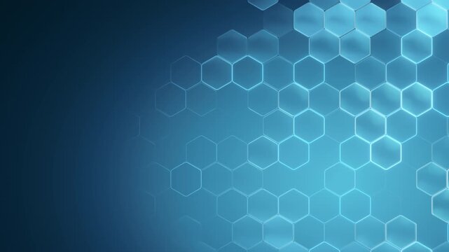 Glowing blue hexagons forming abstract technological background. Digital grid pattern, futuristic design, modern texture. Ideal for tech, science, data, network themes, presentation backdrop.