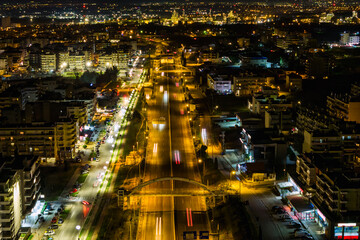 Drone Night View of Thessaloniki Ring Road and Western Districts