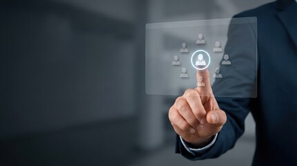 Businessperson selecting candidate on digital interface, talent selection