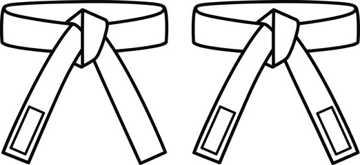 Two martial arts black belts tied in knots, karate and judo rank symbols cad drawing flat vector illustration for combat sports training achievement