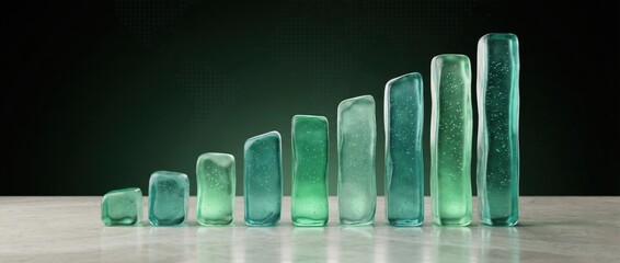 Transparent glass bars rising in height, performance growth concept