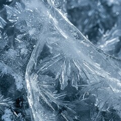 Obraz premium A macro view of thick, opaque winter ice displaying intricate frozen textures and the intense, solid state of extreme cold ,stoppage ,ice ,season