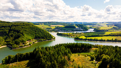 Fototapeta premium the diemelsee lake in germany from above