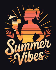 Summer Vibes Typography Retro Vector T-shirt Design