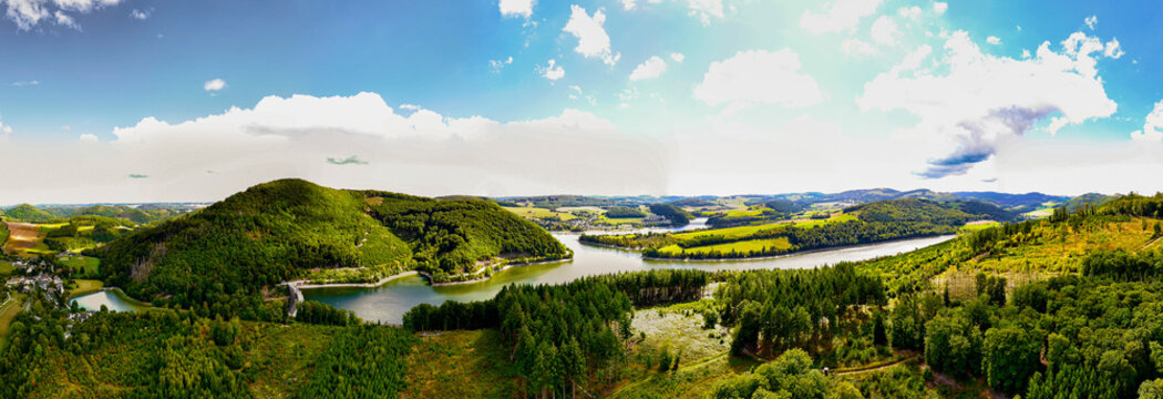 the diemelsee lake in germany from above panorama