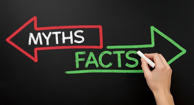 Hand facts and myths arrows on blackboard with chalk