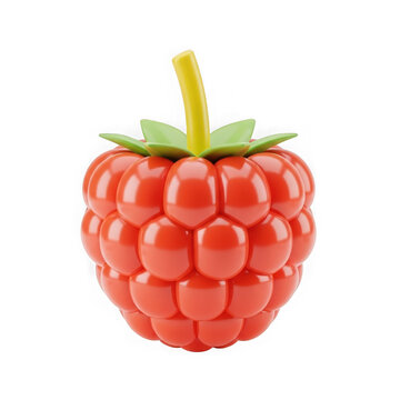 3d rendered vibrant raspberry with green leaf and stem