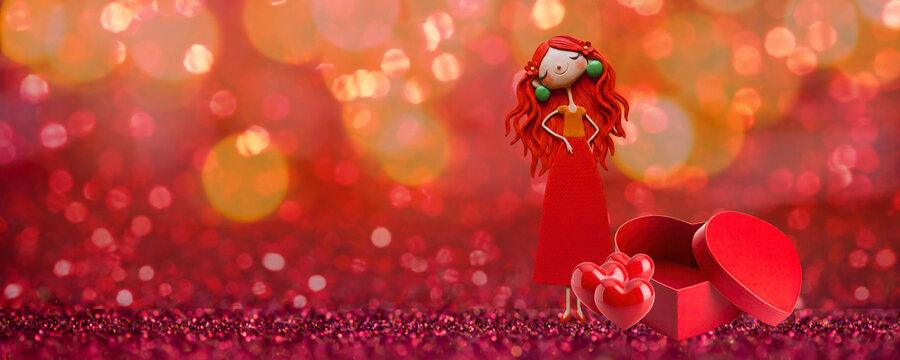 Abstract background with gliter and cute cartoon girl.