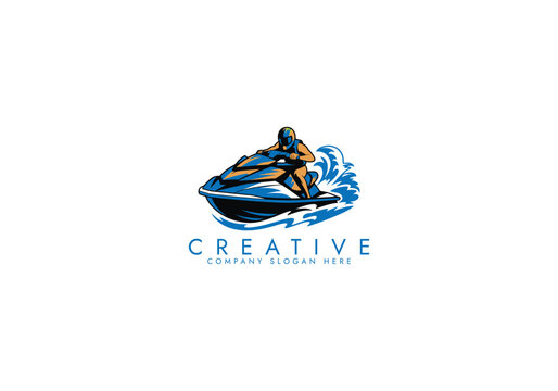 Jets ski Water sport logo, Dynamic Jet Ski Rider Logo vector design