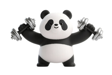 Cute panda lifting weights with dumbbells