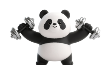 Cute panda lifting weights with dumbbells