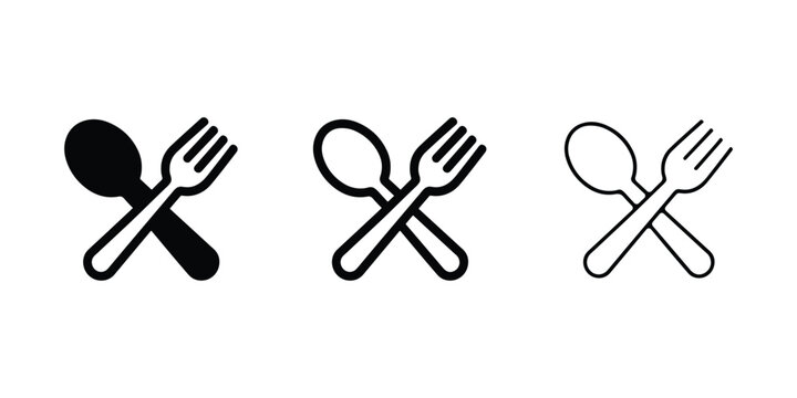 Black and white cutlery icons set with white background