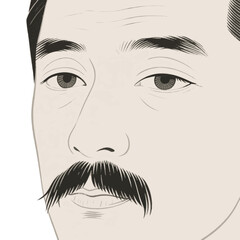 Fototapeta premium An illustration of a Japanese author. Novelist. Great writer. Showa retro. Monochrome illustration.