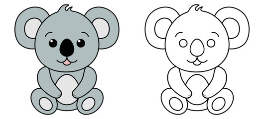 Cute koala bear character. Adorable Australian animal set for drawing. Vector illustration isolated on white.