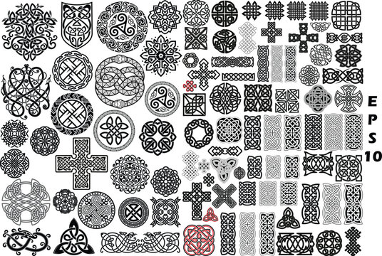 Professional Celtic Knot and Nordic Ornament Collection. Vector Set of Traditional Viking Runes, Medieval Borders, Tribal Rosettes, and Interlaced Crosses for Heritage Branding and Tattoos