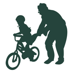 Obraz premium Elder kid learn biking senior