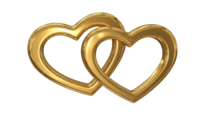 Two Golden Hearts Intertwined on a Transparent Background, PNG Image