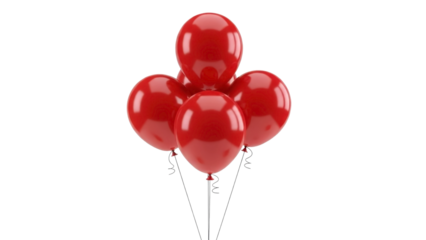 Festive Red Balloons Grouped on Transparent Background, PNG Image