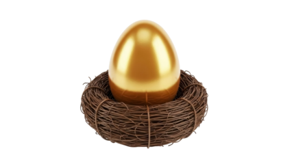 Golden Egg in Bird Nest on a Transparent PNG File