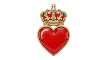 Heart Crowned with Golden Ornament on Transparent Background PNG