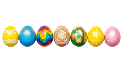 Line of Decorated Easter Eggs Isolated on Transparent PNG