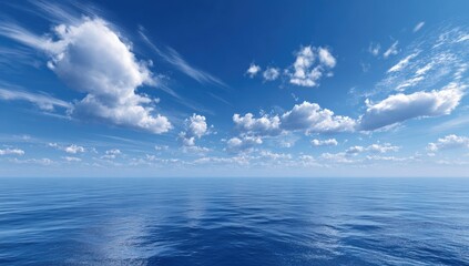 Fototapeta premium Vast ocean horizon meeting a sky filled with fluffy white clouds