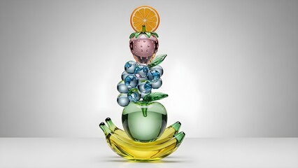 Vibrant fruit stack on a white background