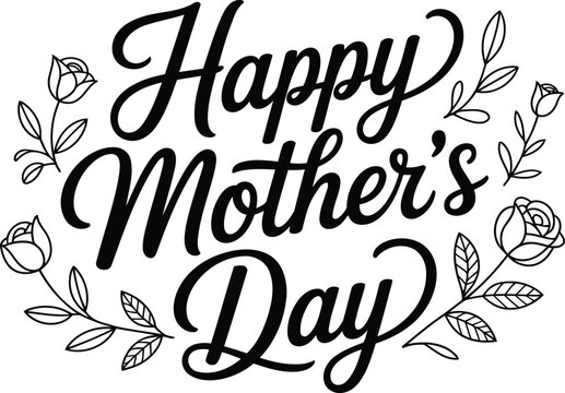 Happy mother's day lettering with floral frame, holiday design element