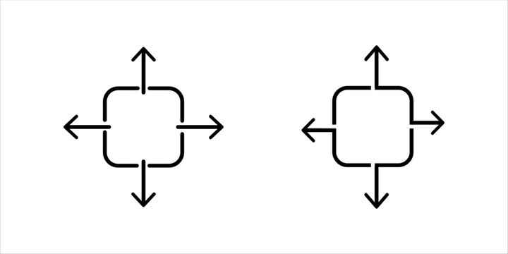 Simple line icon set. with arrows pointing in four directions, representing movement, navigation, flexibility, and control in all directions.