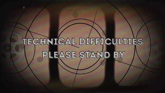 Technical difficulties screen on television screen with the text "please wait." Suitable for presentations about IT issues, downtime, broadcasting problems, and technical difficulties.