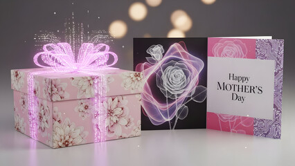 Mother's day gift set with wrapped present and card