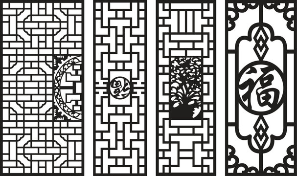 Intricate black and white jali patterns with floral motifs