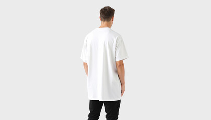 Blank white oversize t-shirt on man, back view, ai generated