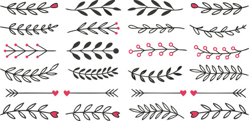 Obraz premium Elegant Floral Patterns Featuring Leaves and Hearts for Design