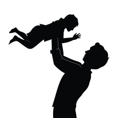 Father and son vector. Silhouette of father throwing his son in air with joy. Father lifting child in the air. Silhouette of father's day icon symbl. Vector illustration.