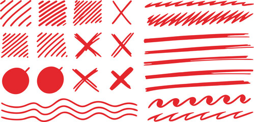 Obraz premium Red marker strokes and scribbles collection for graphic design