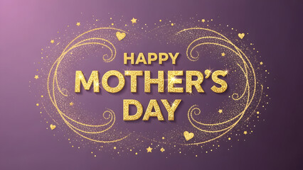 Happy mother's day greeting card with gold text and ornate design