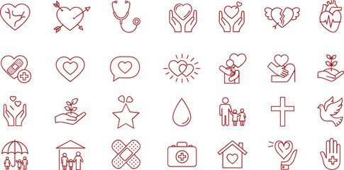 Medical Care, Charity and Family Support Icons