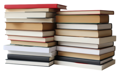 Two stacks of books isolated on transparent background