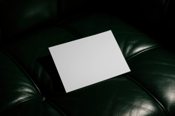 Card mockup on dark green leather png, transparent design