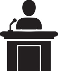 A person giving a speech at a podium with a microphone