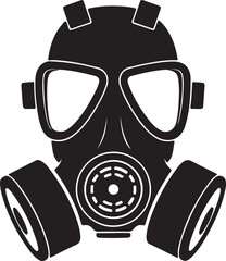 Black and white gas mask illustration with filter and goggles