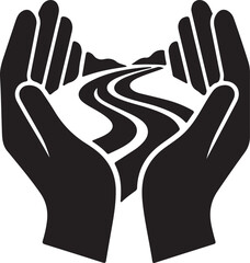 A pair of hands cradling a winding road