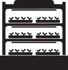 Black silhouette of a multi layered plant nursery or greenhouse